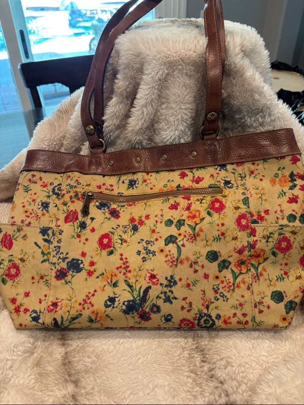 Patricia Nash Yellow Floral Coated Canvas Tote with Brown Leather Trim - Picture 2 of 10